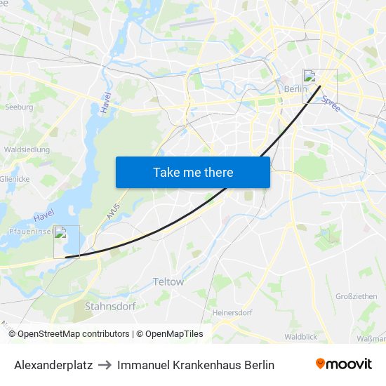 Alexanderplatz to Immanuel Krankenhaus Berlin map