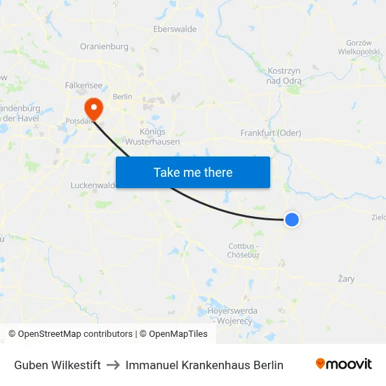 Guben Wilkestift to Immanuel Krankenhaus Berlin map