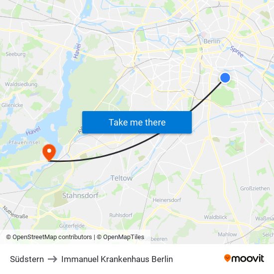 Südstern to Immanuel Krankenhaus Berlin map