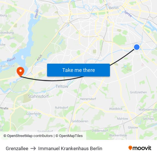 Grenzallee to Immanuel Krankenhaus Berlin map