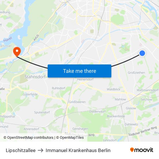 Lipschitzallee to Immanuel Krankenhaus Berlin map