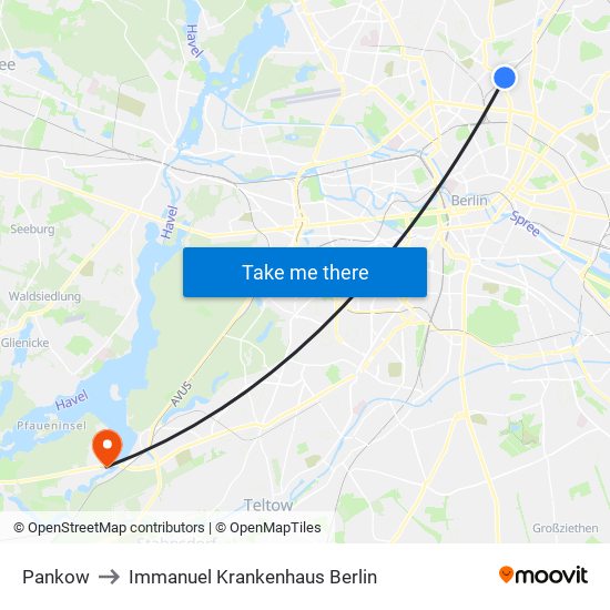 Pankow to Immanuel Krankenhaus Berlin map