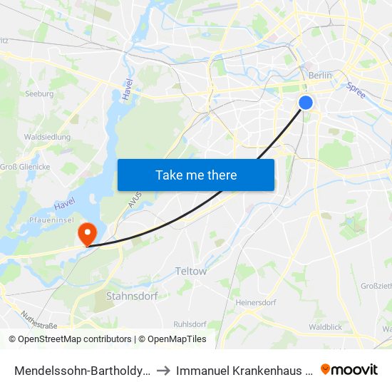 Mendelssohn-Bartholdy-Park to Immanuel Krankenhaus Berlin map