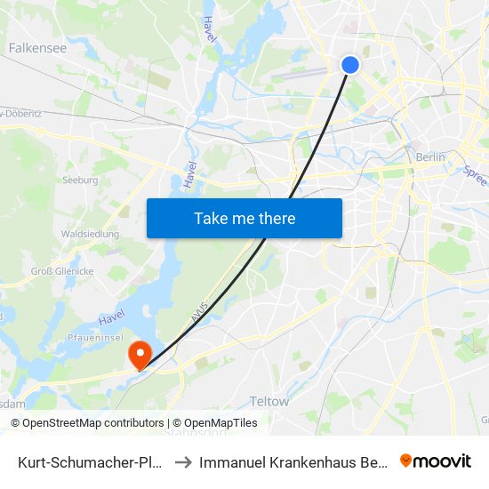 Kurt-Schumacher-Platz to Immanuel Krankenhaus Berlin map