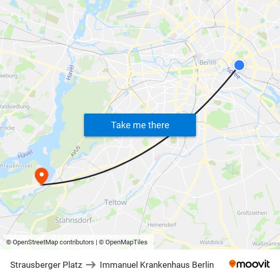 Strausberger Platz to Immanuel Krankenhaus Berlin map