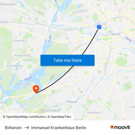 Birkenstr. to Immanuel Krankenhaus Berlin map