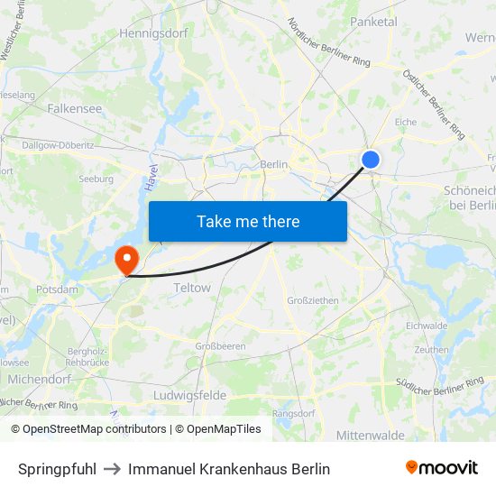 Springpfuhl to Immanuel Krankenhaus Berlin map