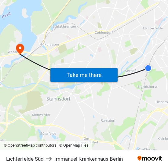 Lichterfelde Süd to Immanuel Krankenhaus Berlin map
