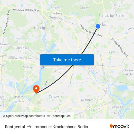 Röntgental to Immanuel Krankenhaus Berlin map