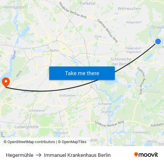 Hegermühle to Immanuel Krankenhaus Berlin map