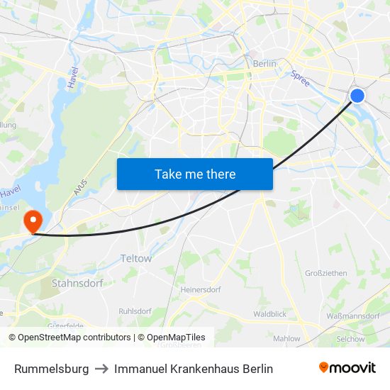 Rummelsburg to Immanuel Krankenhaus Berlin map