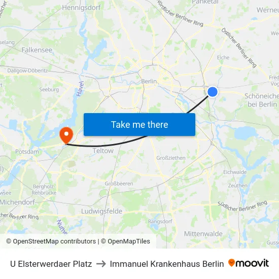 U Elsterwerdaer Platz to Immanuel Krankenhaus Berlin map