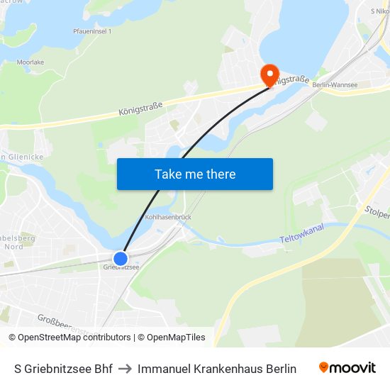 S Griebnitzsee Bhf to Immanuel Krankenhaus Berlin map