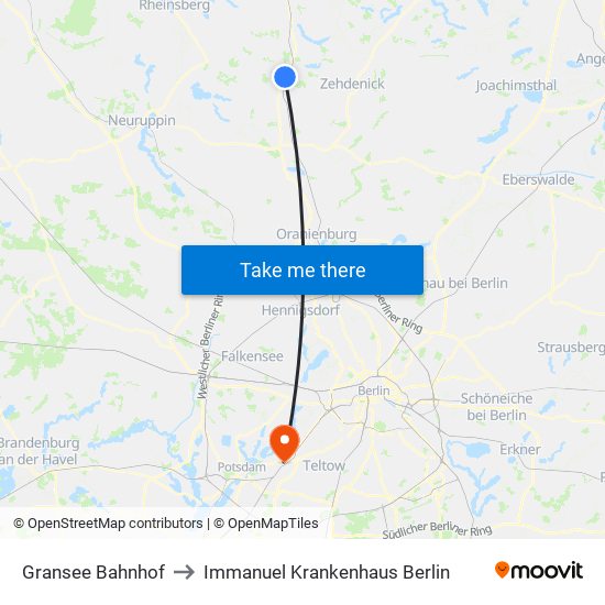 Gransee Bahnhof to Immanuel Krankenhaus Berlin map