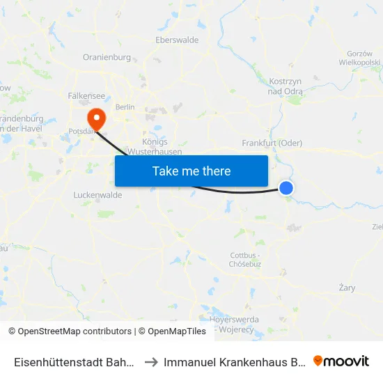 Eisenhüttenstadt Bahnhof to Immanuel Krankenhaus Berlin map