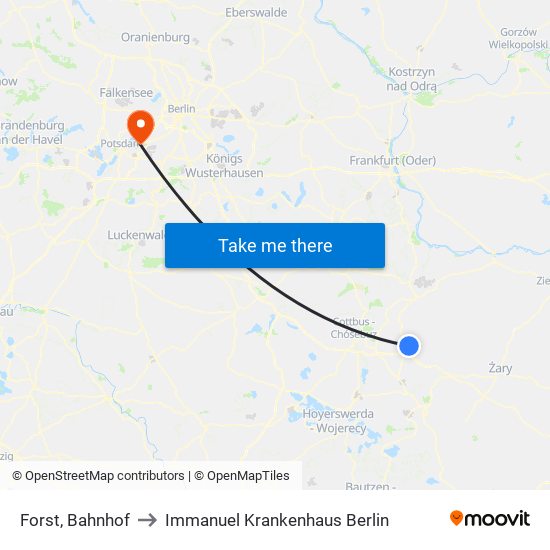 Forst, Bahnhof to Immanuel Krankenhaus Berlin map