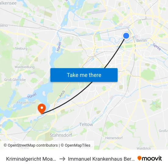 Kriminalgericht Moabit to Immanuel Krankenhaus Berlin map