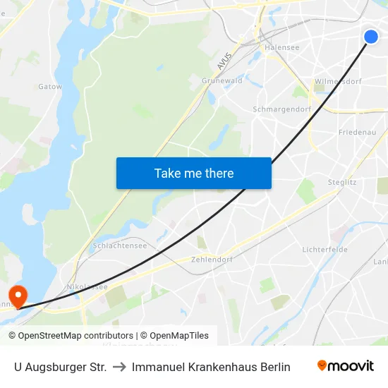 U Augsburger Str. to Immanuel Krankenhaus Berlin map