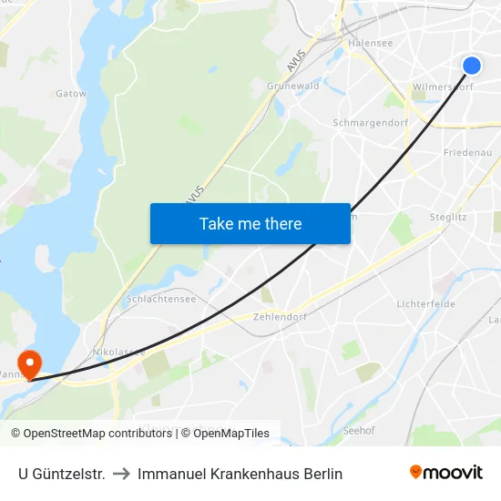 U Güntzelstr. to Immanuel Krankenhaus Berlin map