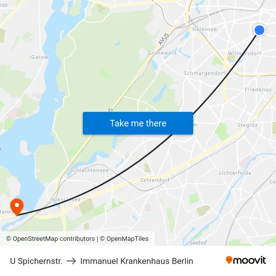 U Spichernstr. to Immanuel Krankenhaus Berlin map