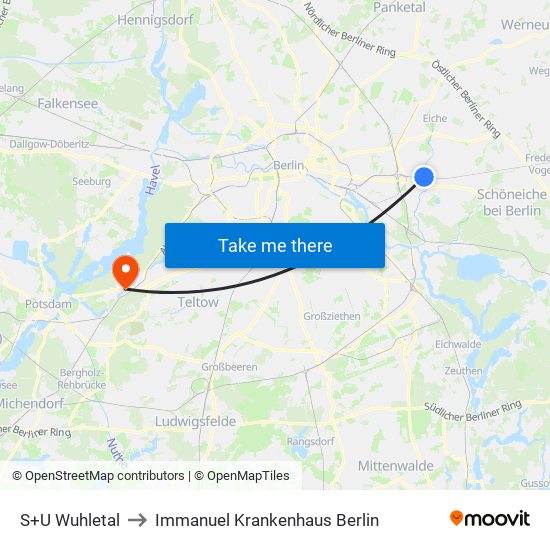 S+U Wuhletal to Immanuel Krankenhaus Berlin map