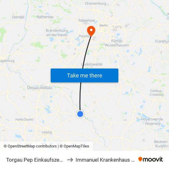 Torgau Pep Einkaufszentrum to Immanuel Krankenhaus Berlin map