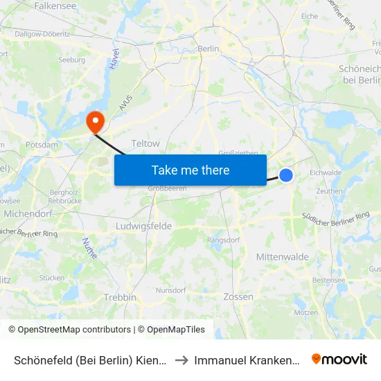 Schönefeld (Bei Berlin) Kienberger Brücke to Immanuel Krankenhaus Berlin map