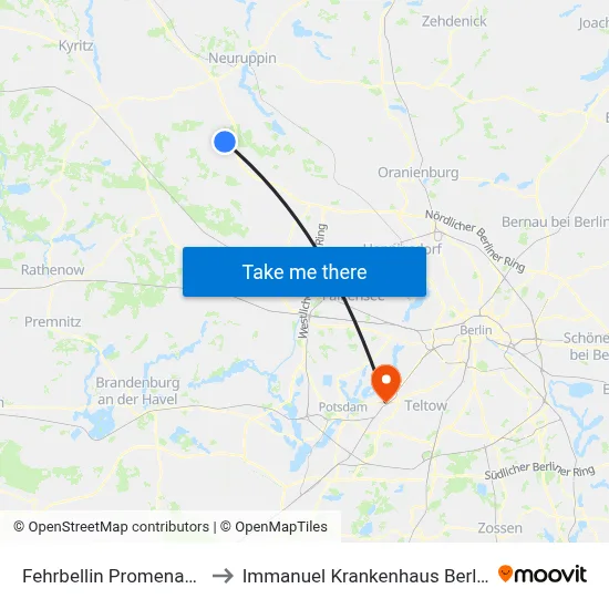 Fehrbellin Promenade to Immanuel Krankenhaus Berlin map