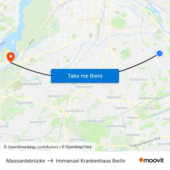 Massantebrücke to Immanuel Krankenhaus Berlin map