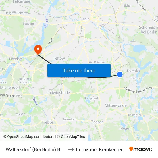 Waltersdorf (Bei Berlin) Berliner Str. to Immanuel Krankenhaus Berlin map