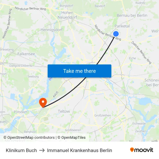 Klinikum Buch to Immanuel Krankenhaus Berlin map