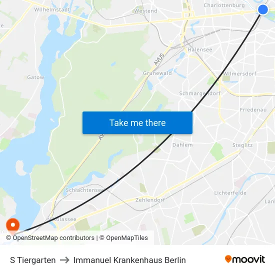 S Tiergarten to Immanuel Krankenhaus Berlin map