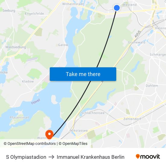 S Olympiastadion to Immanuel Krankenhaus Berlin map