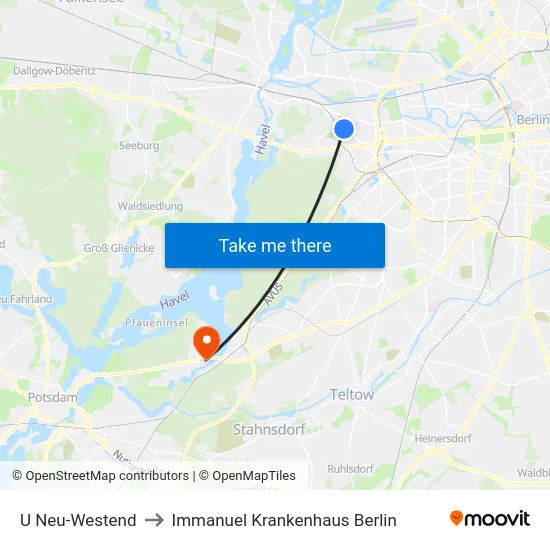 U Neu-Westend to Immanuel Krankenhaus Berlin map