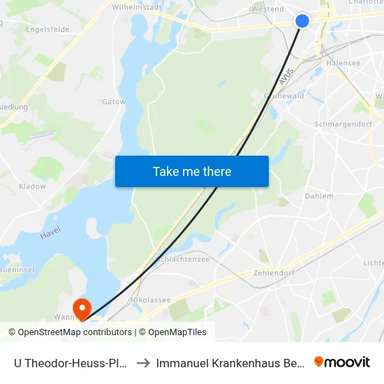 U Theodor-Heuss-Platz to Immanuel Krankenhaus Berlin map