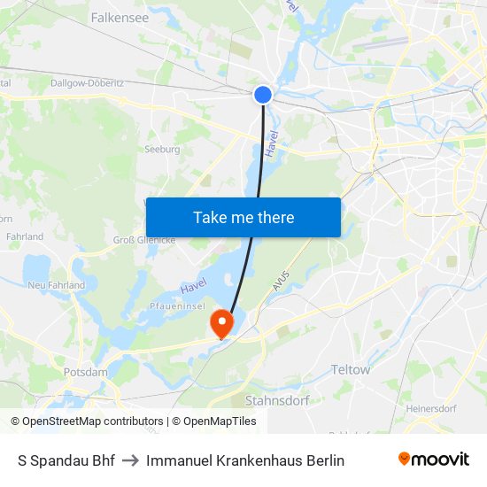 S Spandau Bhf to Immanuel Krankenhaus Berlin map