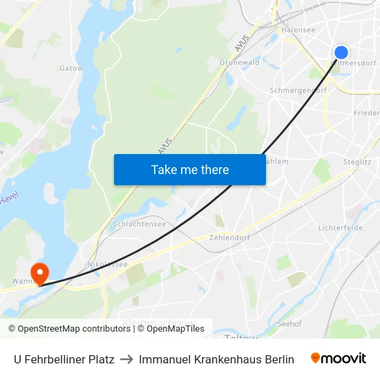 U Fehrbelliner Platz to Immanuel Krankenhaus Berlin map