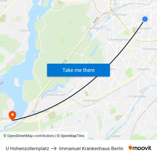 U Hohenzollernplatz to Immanuel Krankenhaus Berlin map