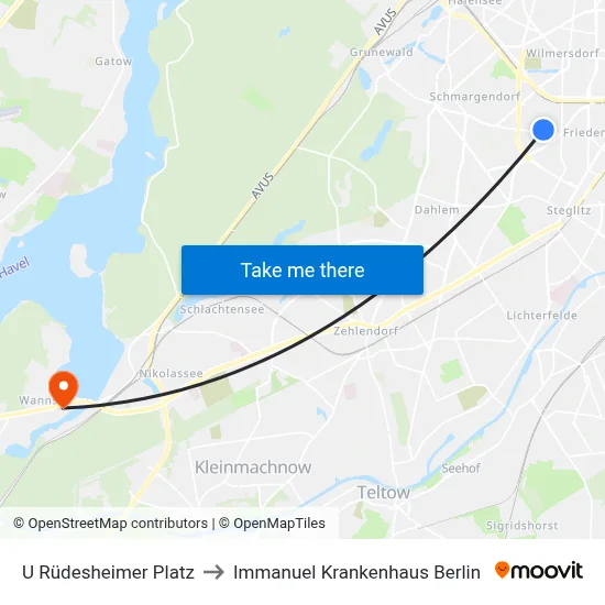 U Rüdesheimer Platz to Immanuel Krankenhaus Berlin map