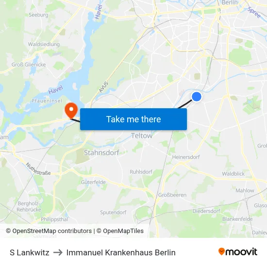 S Lankwitz to Immanuel Krankenhaus Berlin map