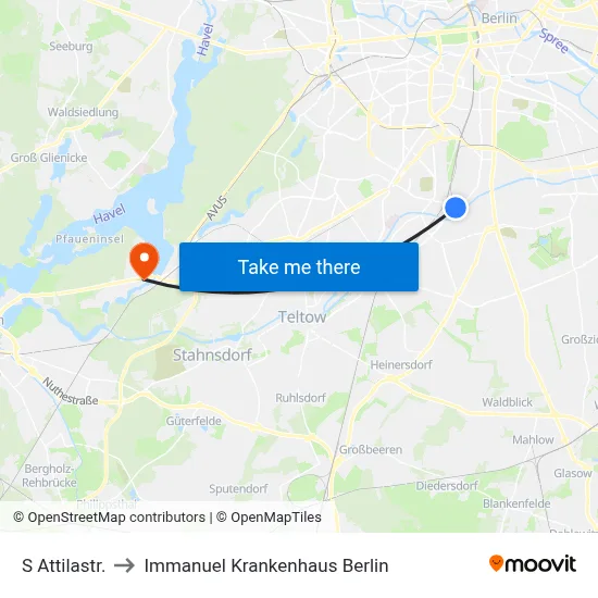 S Attilastr. to Immanuel Krankenhaus Berlin map
