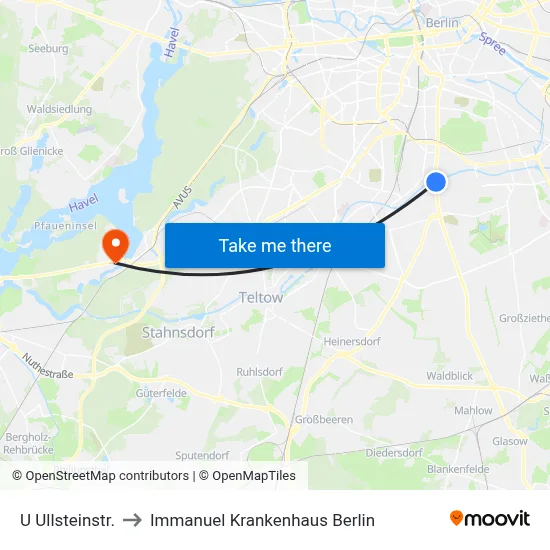 U Ullsteinstr. to Immanuel Krankenhaus Berlin map