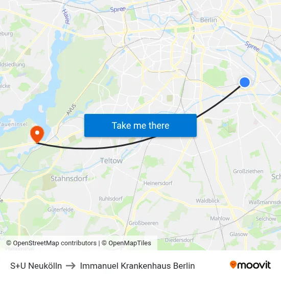 S+U Neukölln to Immanuel Krankenhaus Berlin map