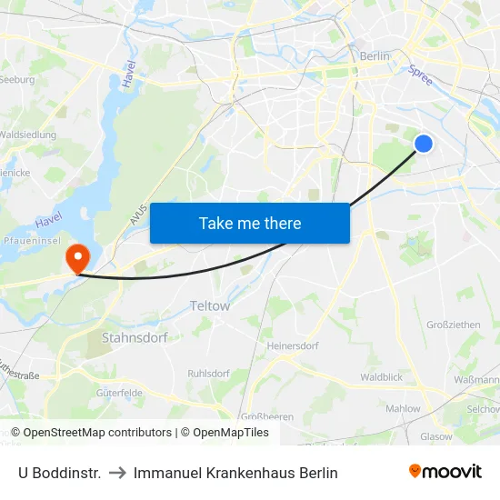U Boddinstr. to Immanuel Krankenhaus Berlin map