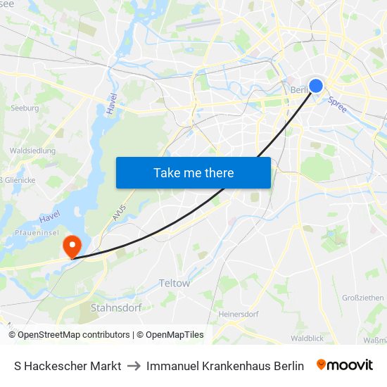 S Hackescher Markt to Immanuel Krankenhaus Berlin map
