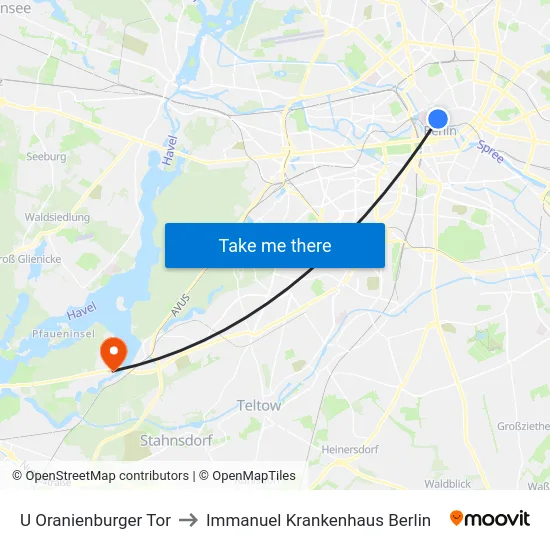 U Oranienburger Tor to Immanuel Krankenhaus Berlin map