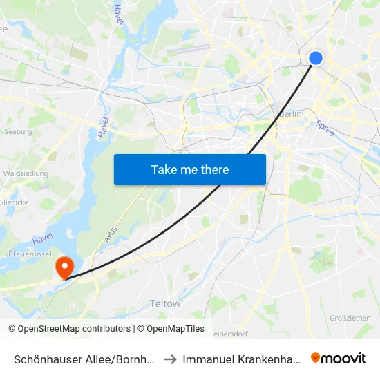 Schönhauser Allee/Bornholmer Str. to Immanuel Krankenhaus Berlin map