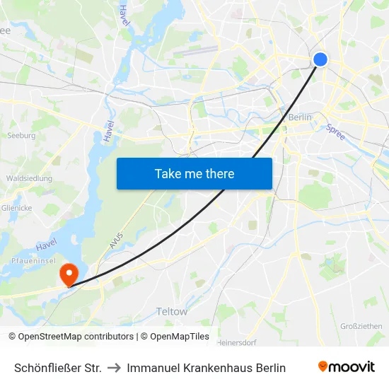 Schönfließer Str. to Immanuel Krankenhaus Berlin map