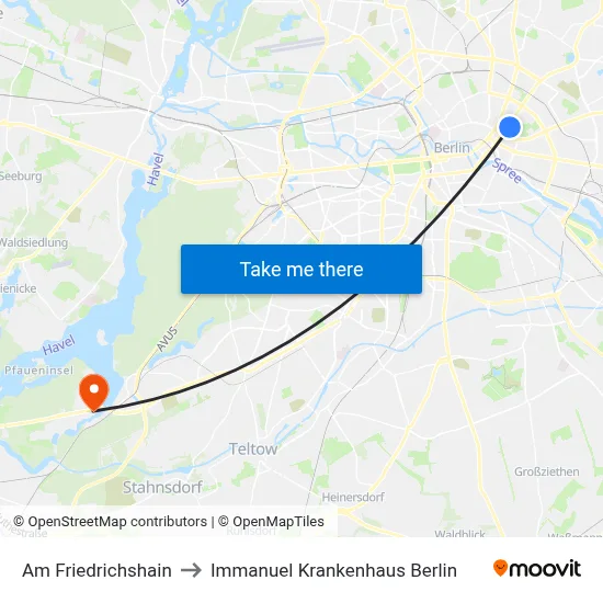 Am Friedrichshain to Immanuel Krankenhaus Berlin map