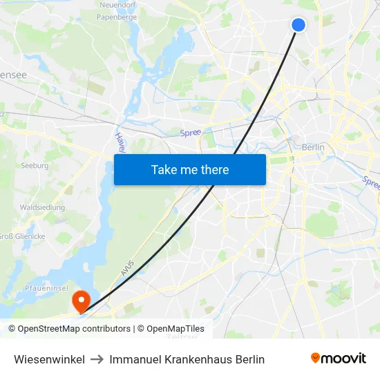 Wiesenwinkel to Immanuel Krankenhaus Berlin map